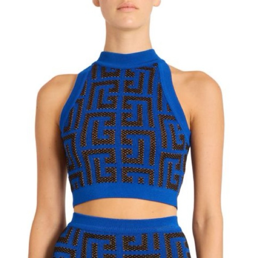 Balmain Pharaon Monogrammed-Knit Top